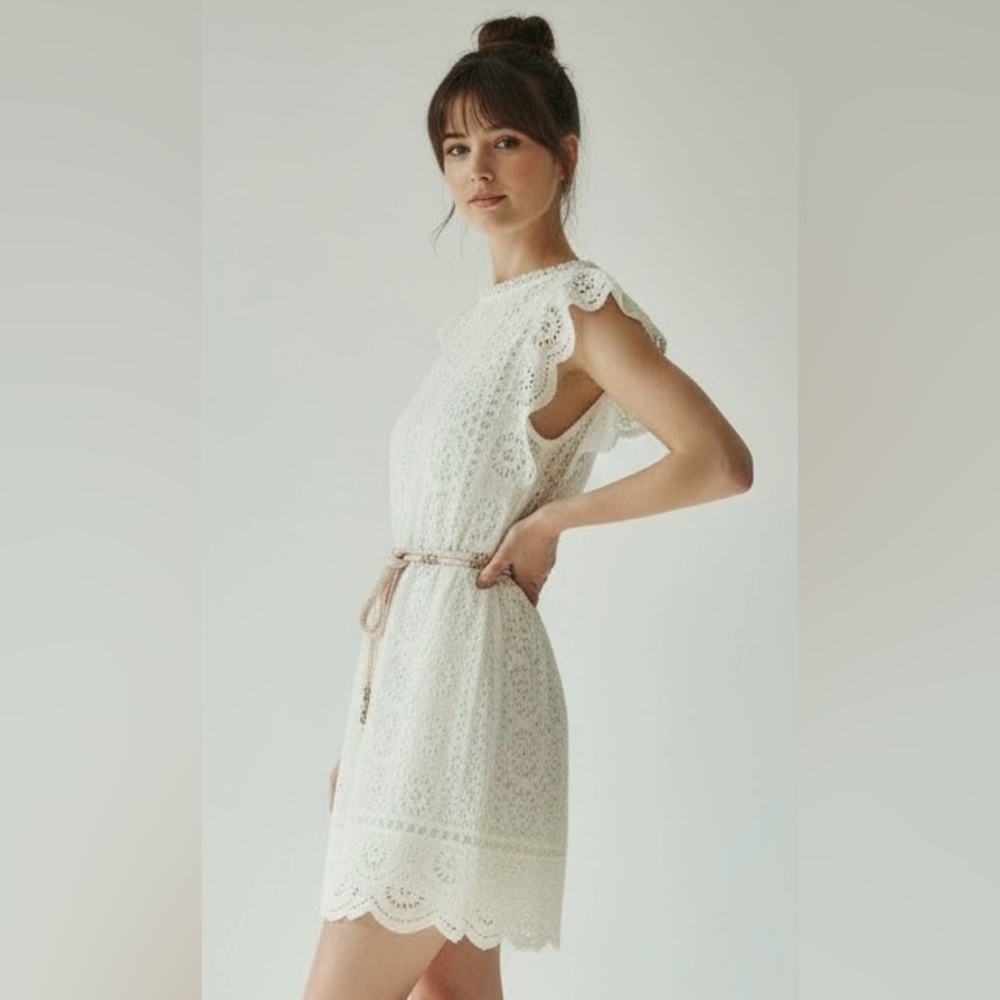 Zimmermann Ivory Eyelet Mini Dress Bateau Neck Scalloped Lace Size 1 (S) - Picture 14 of 14